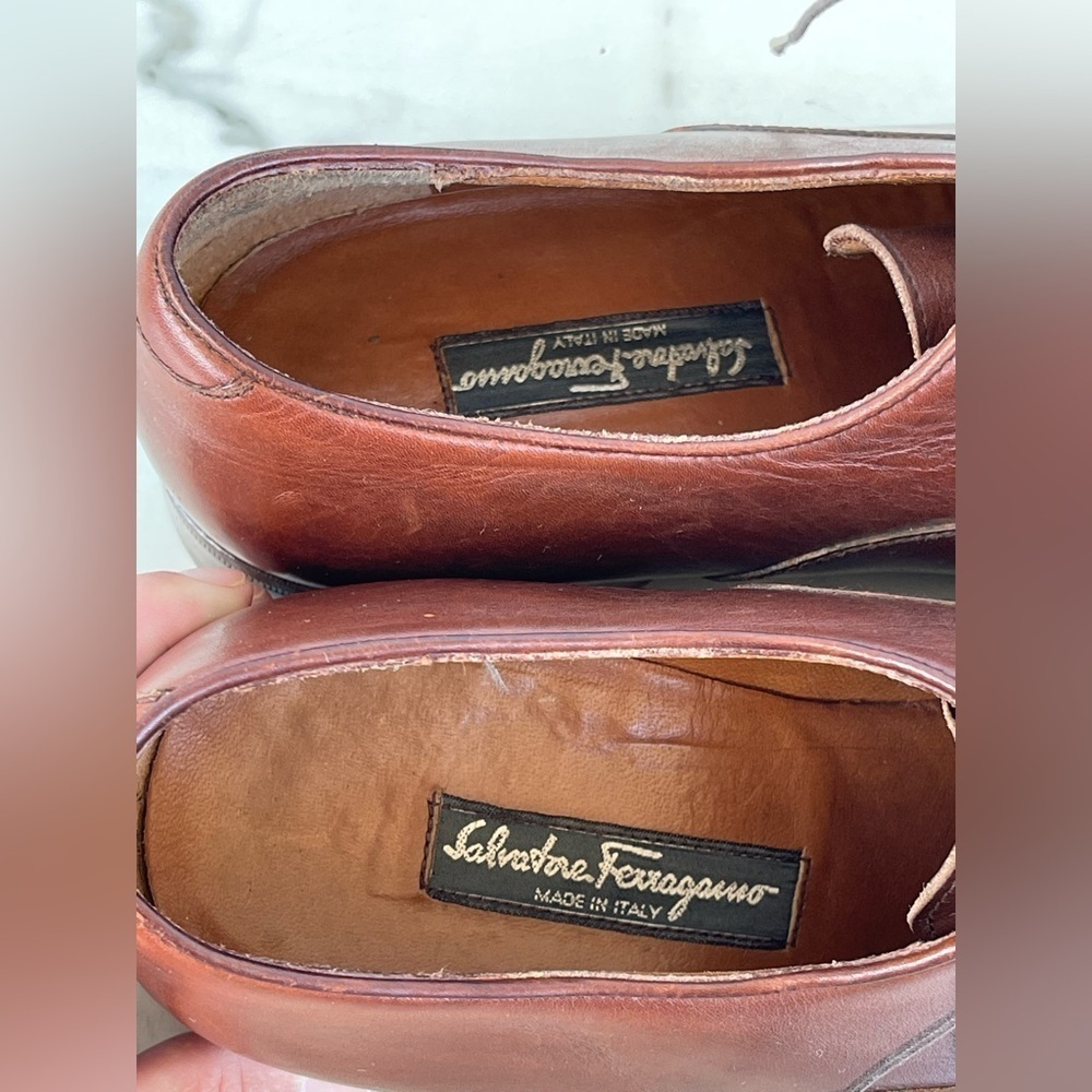 Salvatore Ferragamo Tramezza Men's cap toe brown made ITALY size 6.5 - Picture 3 of 10